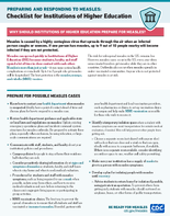 Preparing and Responding to Measles Checklist for Institutions of Higher Education