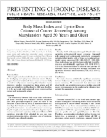 Body Mass Index and UptoDate Colorectal Cancer Screening Among Marylanders Aged 50 Years and Older