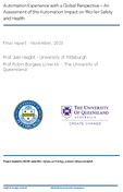 Automation Experience with a Global Perspective  An Assessment of the Automation Impact on Worker Safety and Health  Final report  November 2023