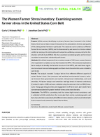 The Women Farmer Stress Inventory Examining Women Farmer Stress in the United States Corn Belt