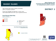 RI Congressional District 02 Heart Disease and Federally Qualified Health Centers Map 118th Congress