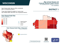 WI Congressional District 01 Heart Disease and Federally Qualified Health Centers Map 119th Congress
