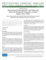 National and StateSpecific Unit Sales and Prices for Electronic Cigarettes United States 20122016