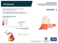 MI Congressional District 04 Heart Disease and Federally Qualified Health Centers Map 118th Congress