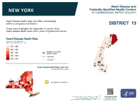 NY Congressional District 13 Heart Disease and Federally Qualified Health Centers Map 118th Congress