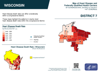 WI Congressional District 07 Heart Disease and Federally Qualified Health Centers Map 119th Congress