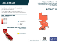 CA Congressional District 28 Heart Disease and Federally Qualified Health Centers Map 119th Congress
