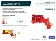 MA Congressional District 02 Heart Disease and Federally Qualified Health Centers Map 118th Congress