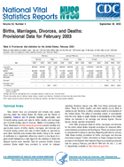 Births Marriages Divorces and Deaths Provisional Data for February 2003