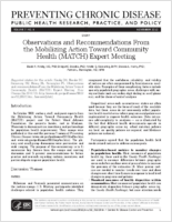 Observations and Recommendations From the Mobilizing Action Toward Community Health MATCH Expert Meeting