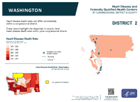 WA Congressional District 02 Heart Disease and Federally Qualified Health Centers Map 118th Congress