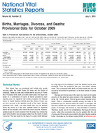 Births Marriages Divorces and Deaths Provisional Data for October 2009