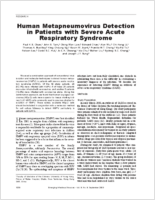 Human Metapneumovirus Detection in Patients with Severe Acute Respiratory Syndrome