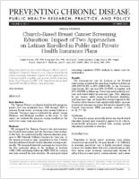 ChurchBased Breast Cancer Screening Education Impact of Two Approaches on Latinas Enrolled in Public and Private Health Insurance Plans