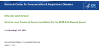 Influenza Work Group  summary and proposed recommendations for the 202223 influenza season