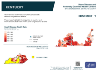 KY Congressional District 01 Heart Disease and Federally Qualified Health Centers Map 118th Congress