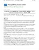DiabetesRelated Services and Programs in Small Local Public Health Departments 20092010