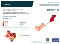 TX Congressional District 14 Heart Disease and Federally Qualified Health Centers Map 118th Congress