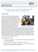 Teen Laborer Rides on Side of Forklift Falls While Jumping and is Run Over by Rear Tire