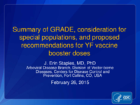 Summary of GRADE consideration for special populations and proposed recommendations for YF vaccine booster doses