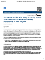 Tractor Owner Dies After Being Pinned by Tractor Attachment Which Fell on Him During Disassembly in West Virginia