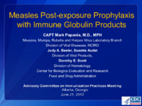 Measles postexposure prophylaxis with immune globulin products