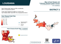 LA Congressional District 02 Heart Disease and Federally Qualified Health Centers Map 119th Congress
