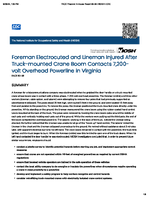 Foreman Electrocuted and Lineman Injured After Truckmounted Crane Boom Contacts 7200volt Overhead Powerline in Virginia FACE 9039