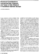 Procedural considerations concerning data collectors and types of data obtained in household interview surveys