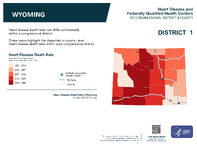 WY Congressional District 01 Heart Disease and Federally Qualified Health Centers Map 118th Congress