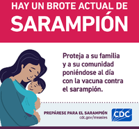Hay un Brote Actual de Sarampin grfico en redes sociales