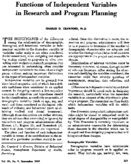 Functions Of Independent Variables In Research And Program Planning