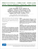 Lack of Healthy Food Options on Childrens Menus of Restaurants in the HealthDisparate Dan River Region of Virginia and North Carolina 2013