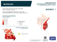 MO Congressional District 01 Heart Disease and Federally Qualified Health Centers Map 118th Congress