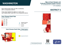 WA Congressional District 05 Heart Disease and Federally Qualified Health Centers Map 119th Congress