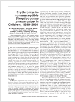 Erythromycinnonsusceptible Streptococcus pneumoniae in Children 19992001