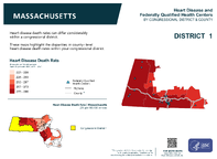 MA Congressional District 01 Heart Disease and Federally Qualified Health Centers Map 118th Congress