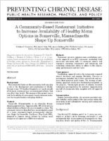 A CommunityBased Restaurant Initiative to Increase Availability of Healthy Menu Options in Somerville Massachusetts Shape Up Somerville