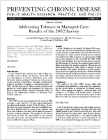 Addressing Tobacco in Managed Care Results of the 2002 Survey