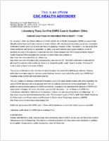 Laboratory Tests Confirm SARS Case in Southern China Monday January 05 2004 2020 EST 820 PM EST 