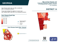 GA Congressional District 14 Heart Disease and Federally Qualified Health Centers Map 119th Congress