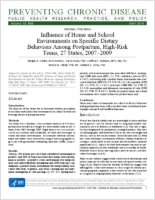 Influence of Home and School Environments on Specific Dietary Behaviors Among Postpartum HighRisk Teens 27 States 20072009