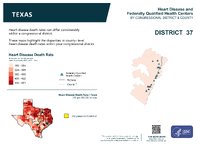 TX Congressional District 37 Heart Disease and Federally Qualified Health Centers Map 118th Congress