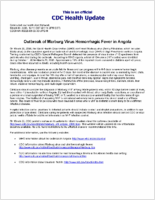 Outbreak of Marburg Virus Hemorrhagic Fever in Angola March 30 2005 1311 EST 0111 2PM EST