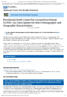 Provisional Death Counts for Coronavirus Disease COVID19 data updates by select demographic and geographic characteristics Last updated 4212020
