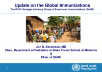 Update on the global immunizations  the WHO Strategic Advisory Group of Experts on Immunizations SAGE