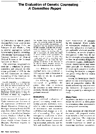 The Evaluation Of Genetic Counseling A Committee Report
