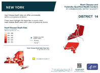 NY Congressional District 14 Heart Disease and Federally Qualified Health Centers Map 118th Congress