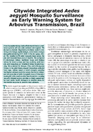 Citywide Integrated Aedes aegypti Mosquito Surveillance as Early Warning System for Arbovirus Transmission Brazil