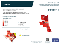TX Congressional District 01 Heart Disease and Federally Qualified Health Centers Map 118th Congress